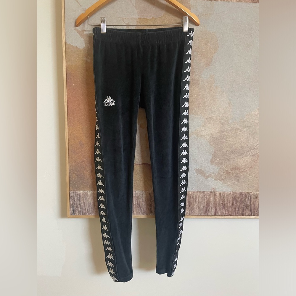Kappa Ammu Velour Black Track Leggings  Pants with Logo Small - Picture 3 of 8